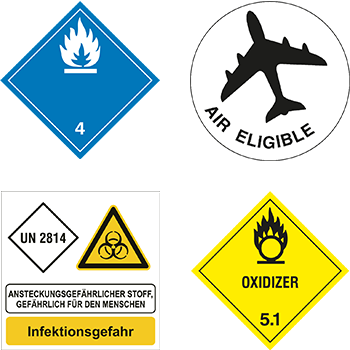 Gefahrgutetiketten zur Kennzeichnung gefährlicher Güter